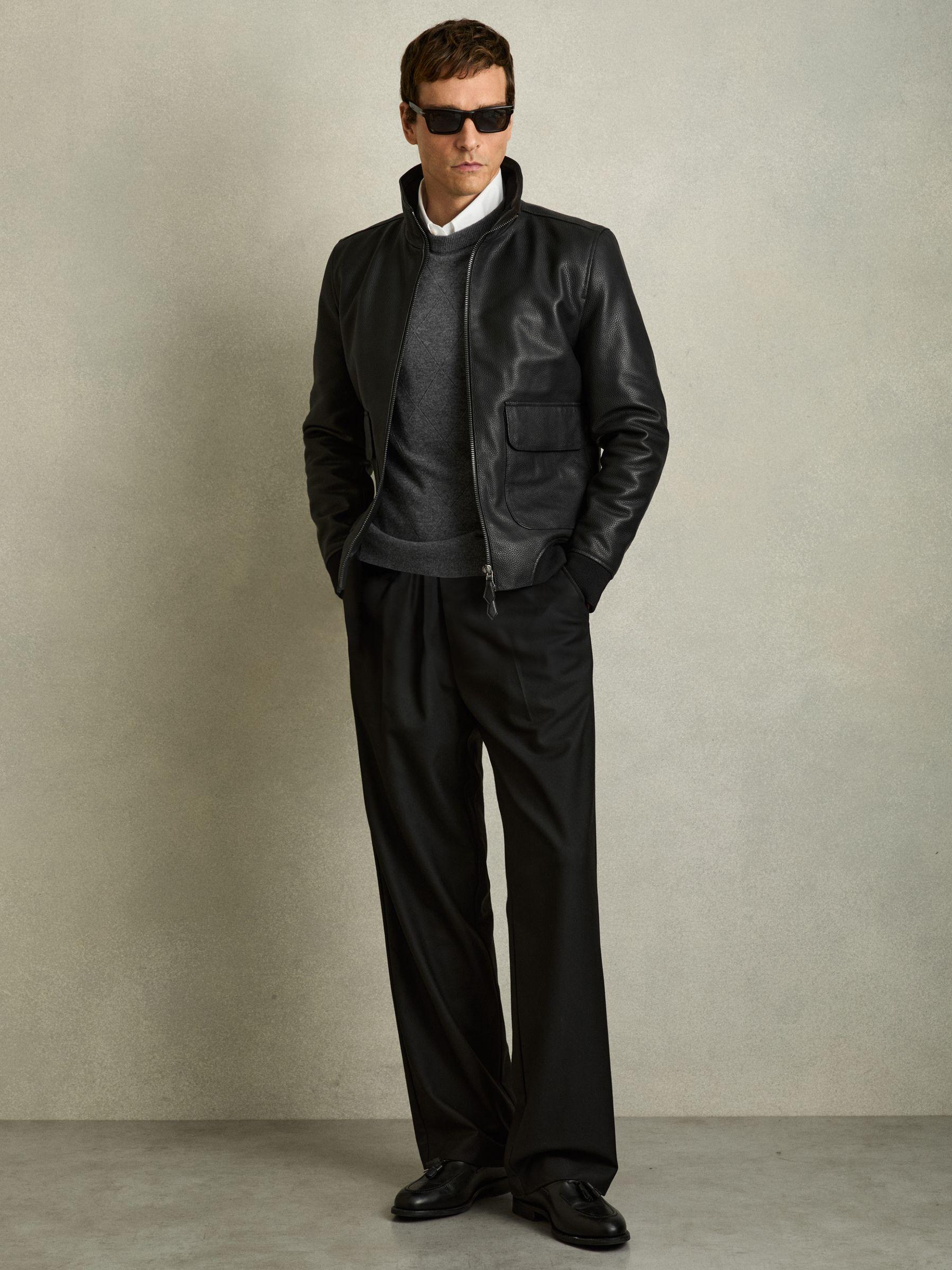 Pebbled-Leather Funnel-Neck Jacket in Black Product Image