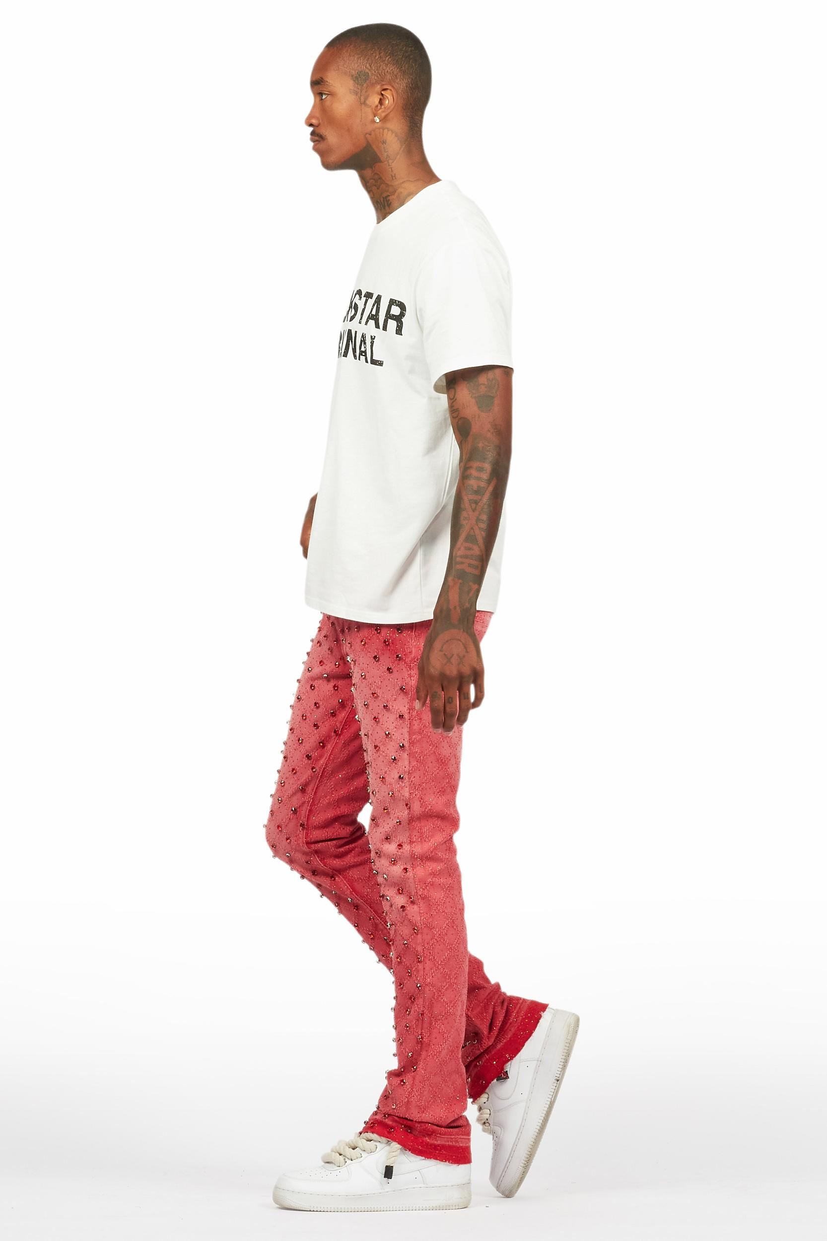 Glit Red Rhinestone Stacked Flare Jean Male Product Image