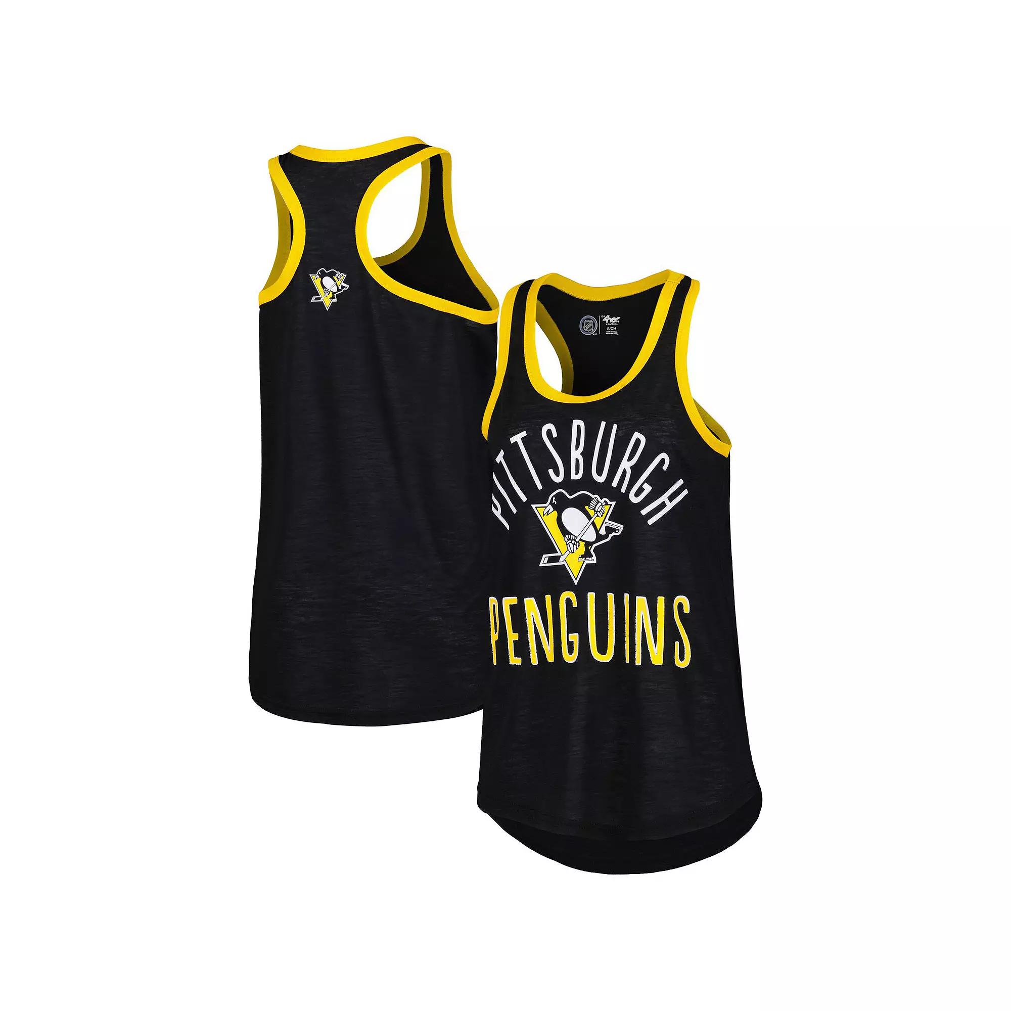 Women's G-III 4Her by Carl Banks Black Pittsburgh Penguins First Base Racerback Scoop Neck Tank Top,  Product Image