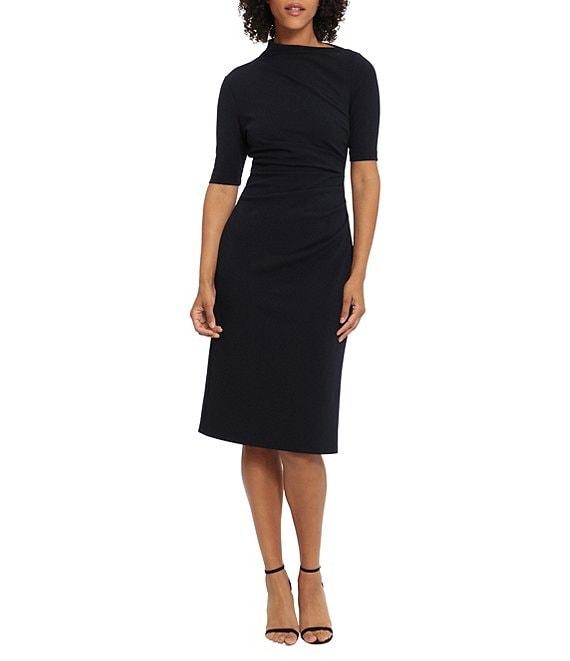 Maggy London Mock Neck Short Sleeve Draped Midi Sheath Dress Product Image