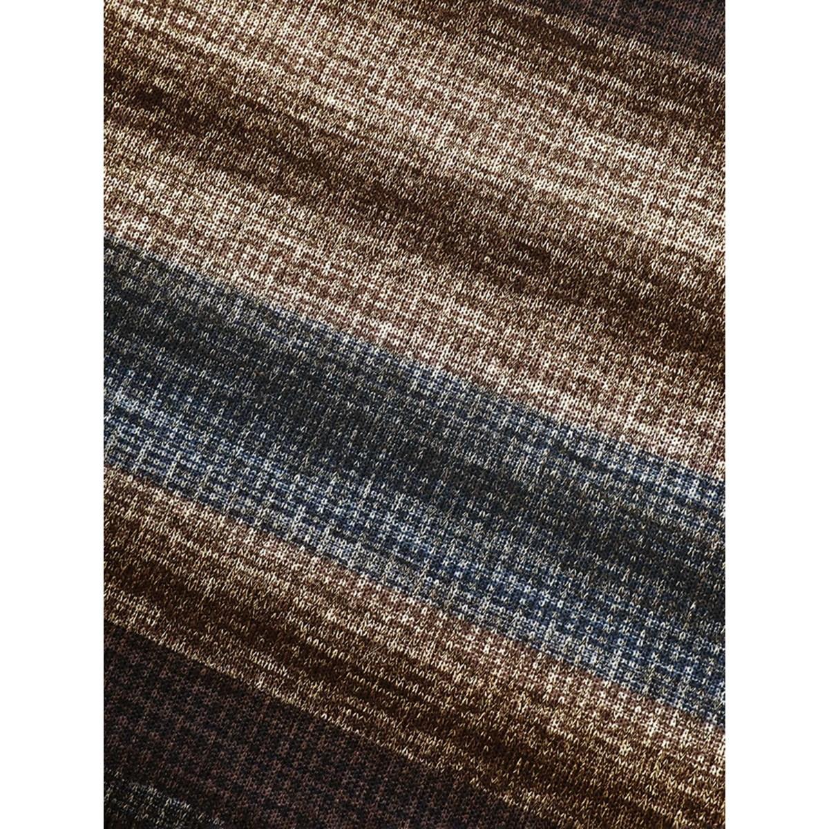 Plus Size Ombre Contrast Lantern Sleeve Midi Dress DarkBrown Women Casual Texture Round Neck Long Sleeve Curvy BloomChic 26/4X Product Image