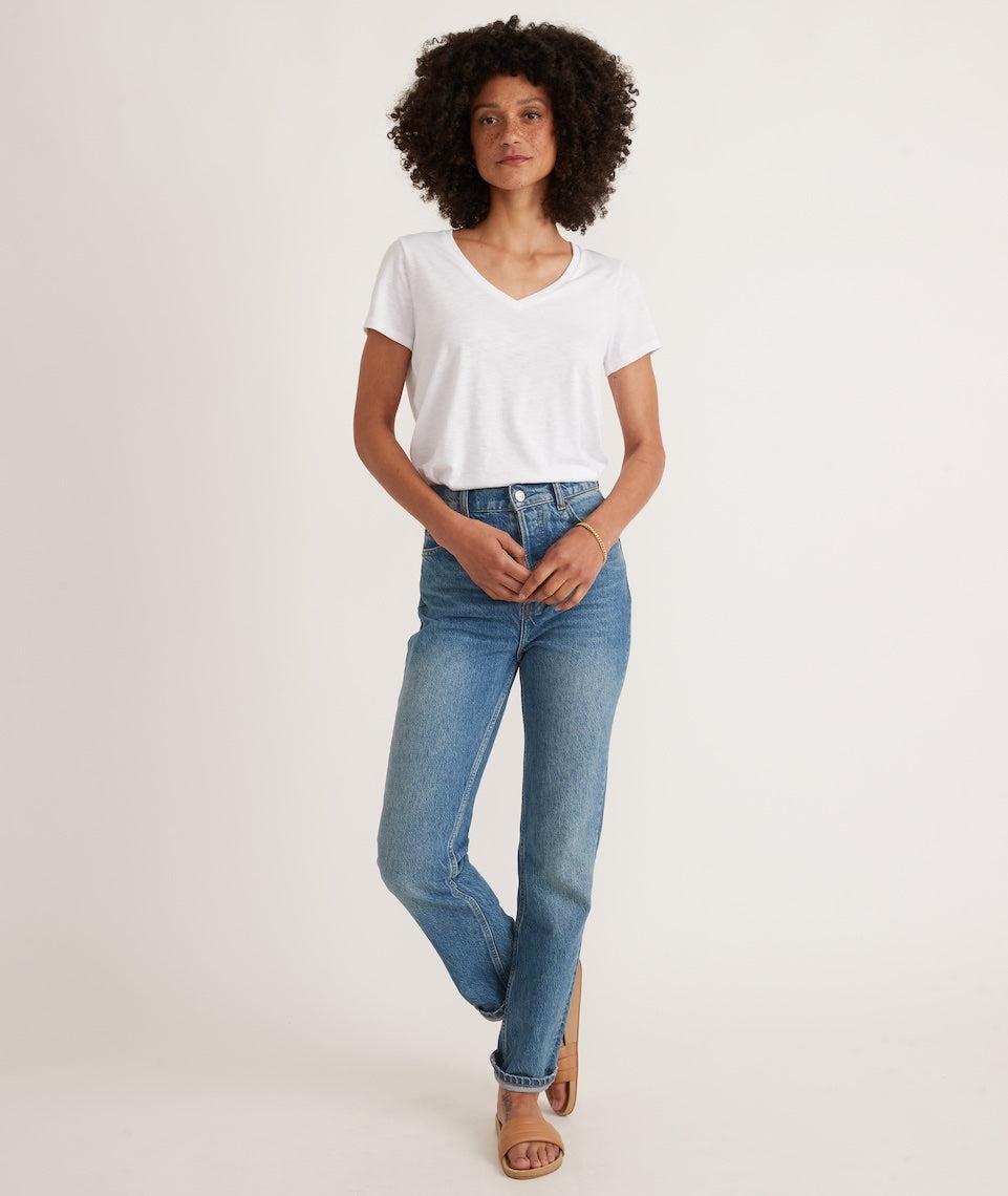 Classic V-Neck Tee in White Product Image