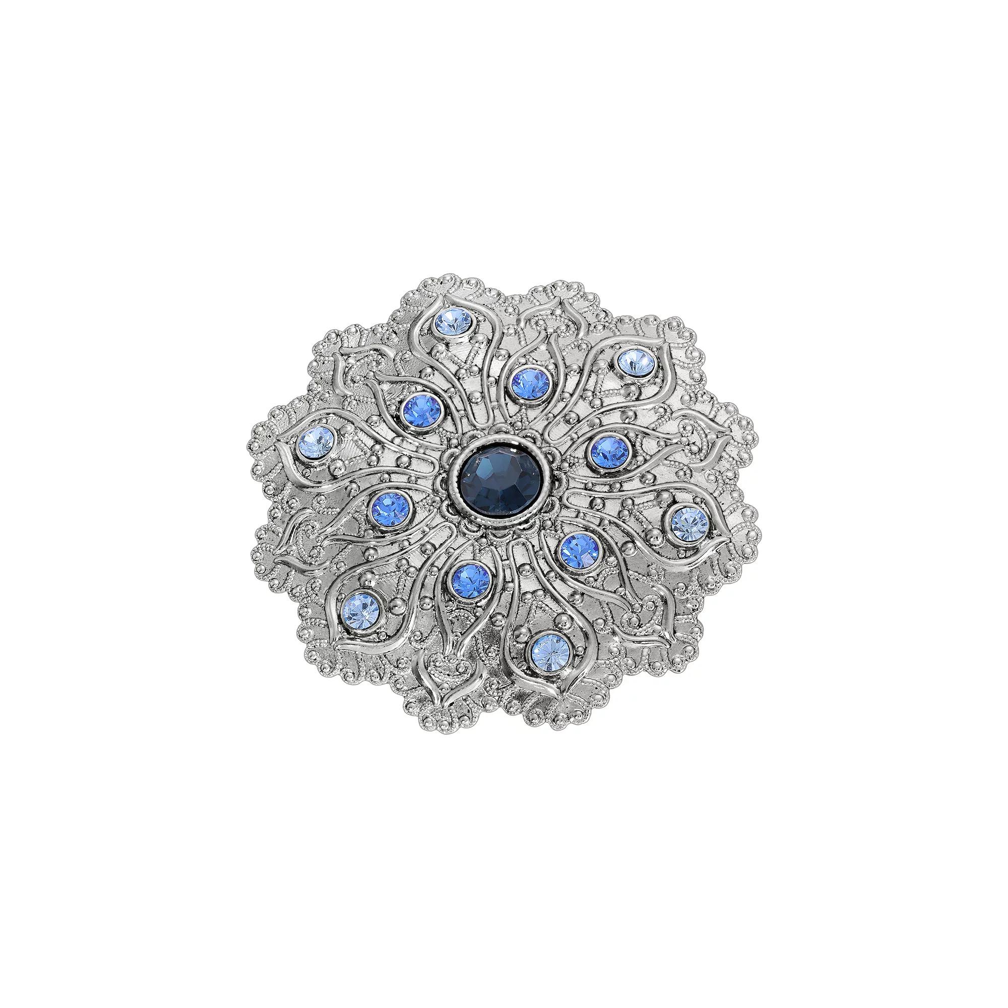 1928 Silver Tone Flower Crystal Pin, Womens, Purple Product Image