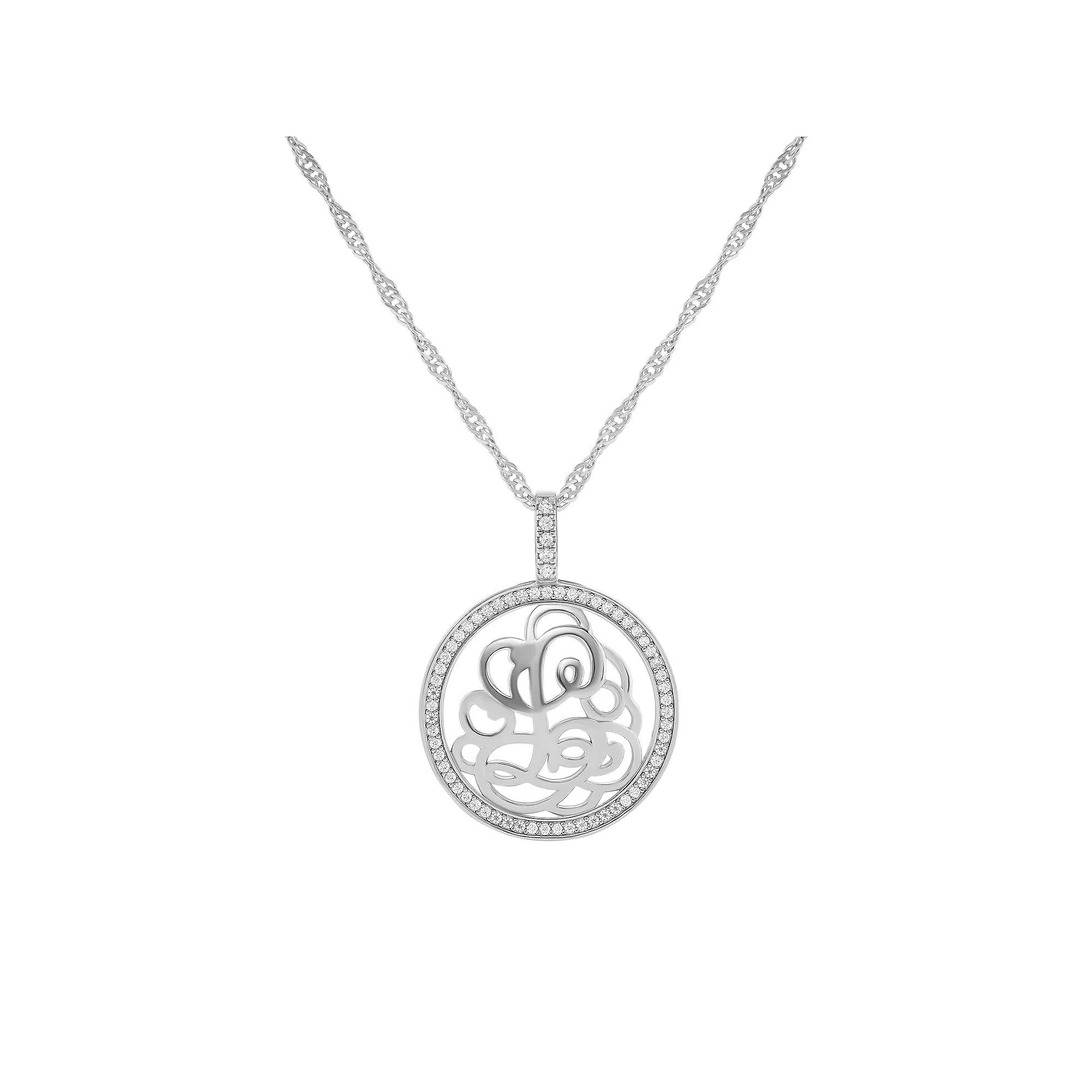 PRIMROSE Cubic Zirconia Initial Coin Pendant Necklace, Women's, Size: 18-20" ADJ, Silver Tone L Product Image