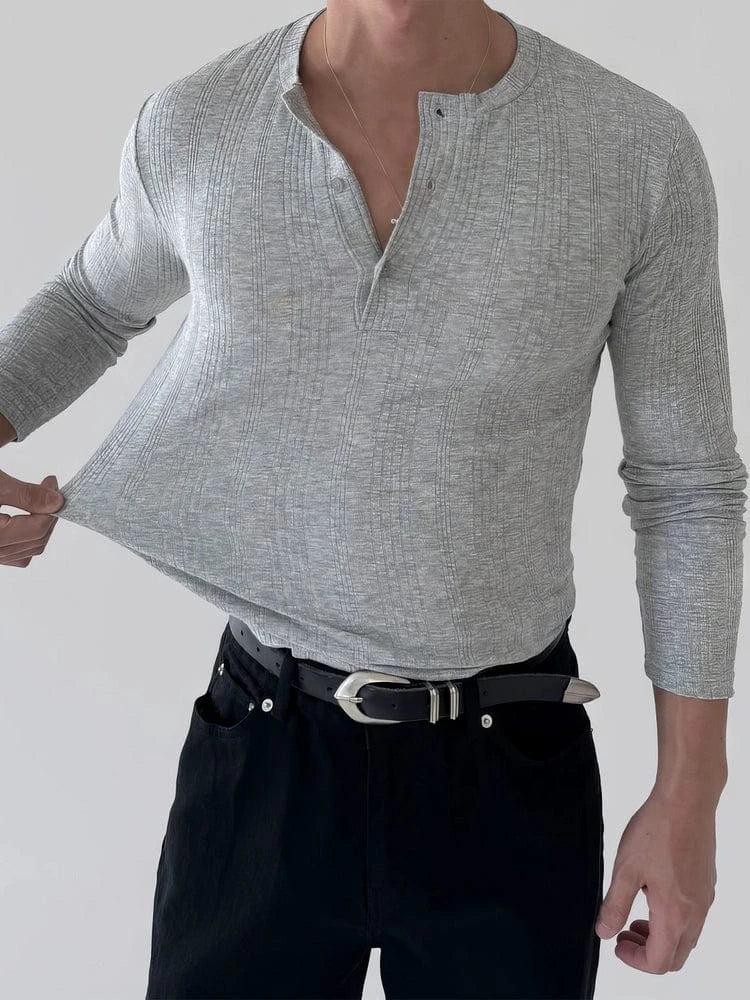 RT No. 11521 KNIT VERTICAL HENRY COLLAR LONG SLEEVE Product Image