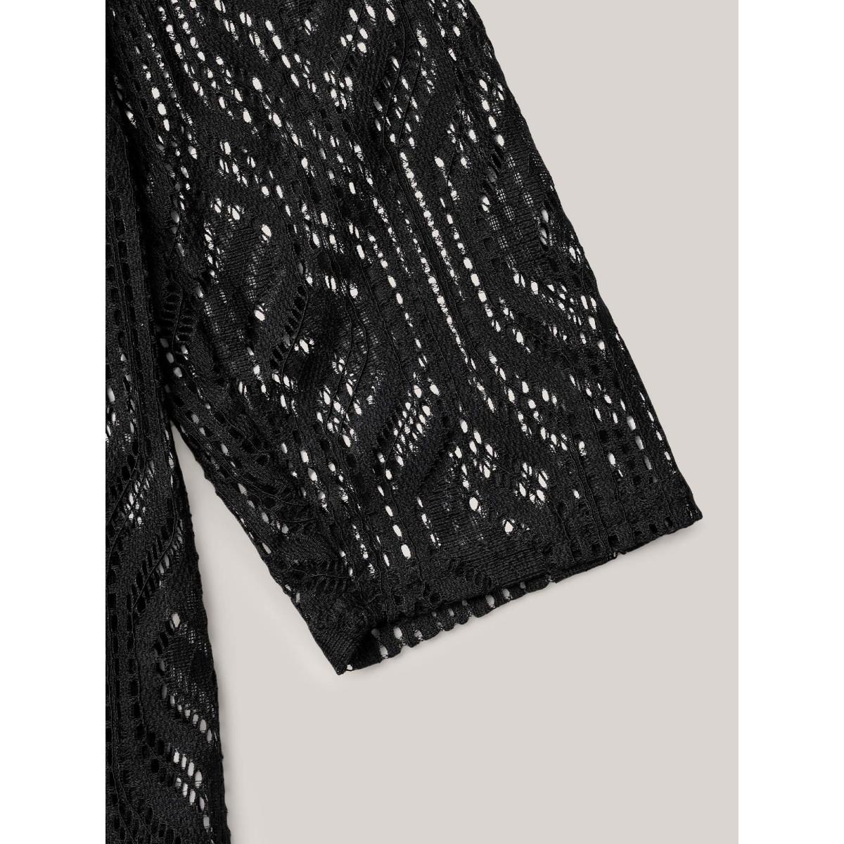 Plus Size Textured Sheer Drawstring Curved Kimono Women Black Elegant Texture Everyday Kimonos BloomChic 26/4X Product Image