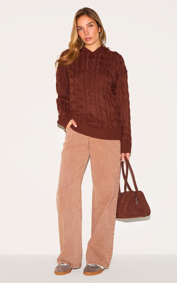 Chocolate Cable Knit Oversized Hoodie Product Image