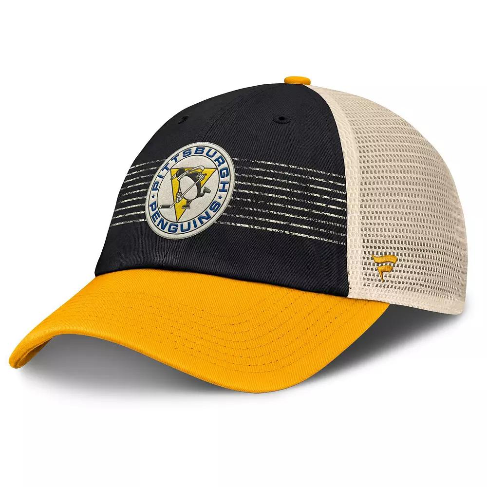 Men's Fanatics Black/Gold Pittsburgh Penguins Heritage Breakaway Trucker Adjustable Hat Product Image