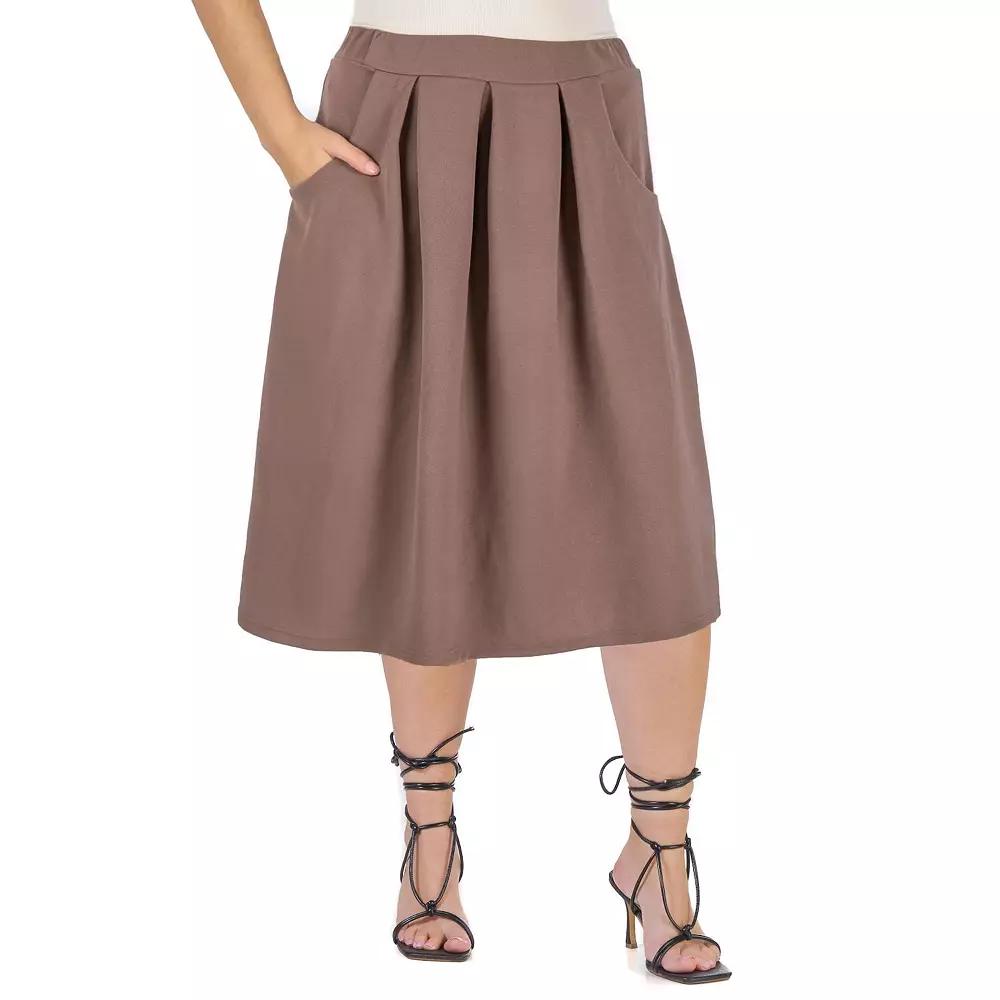 Plus Size 24Seven Comfort Apparel Long Pleated A-Line Skirt, Women's, Size: 1XL, Brown Product Image