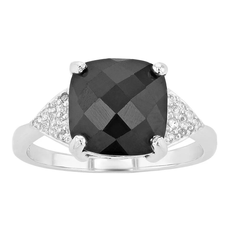 Gemminded Sterling Silver Cushion Cut Onyx & White Topaz Ring, Women's, Size: 7 Product Image
