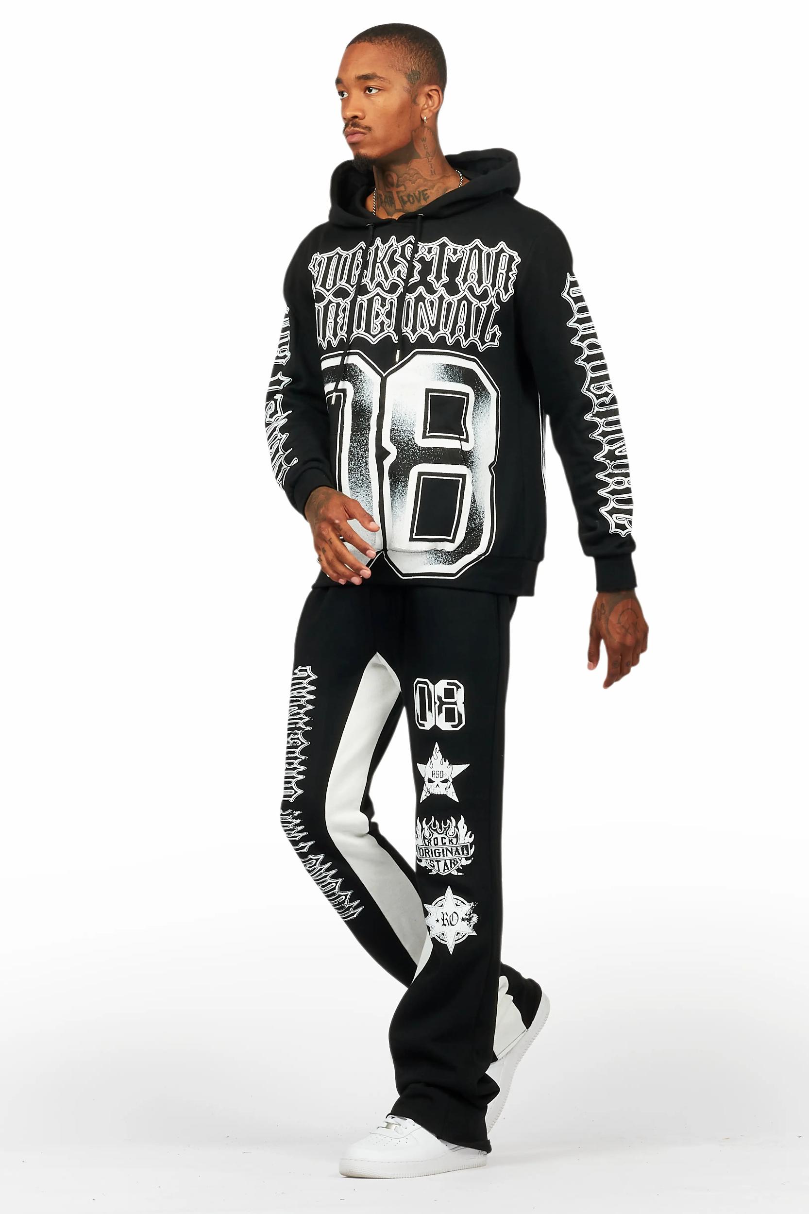 Alim Black/White Hoodie/Baggy Track Pant Set Male Product Image