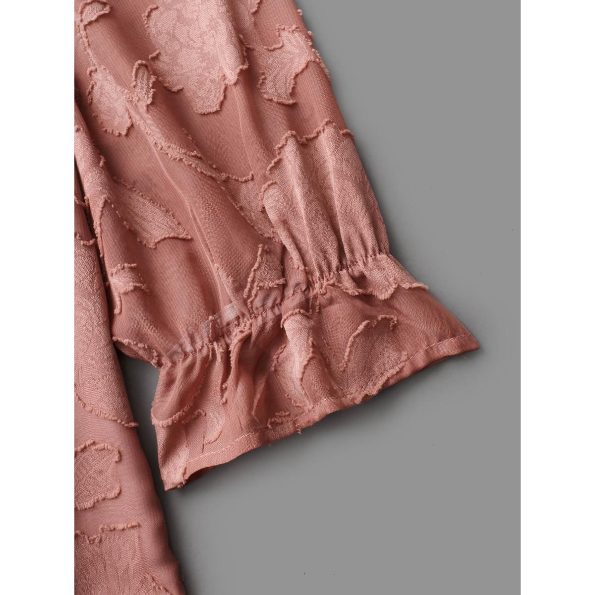 Plus Size Rouge Silhouette Floral Textured Lantern Sleeve Blouse Women Elegant Long Sleeve Round Neck Everyday Blouses BloomChic 28/5X Product Image