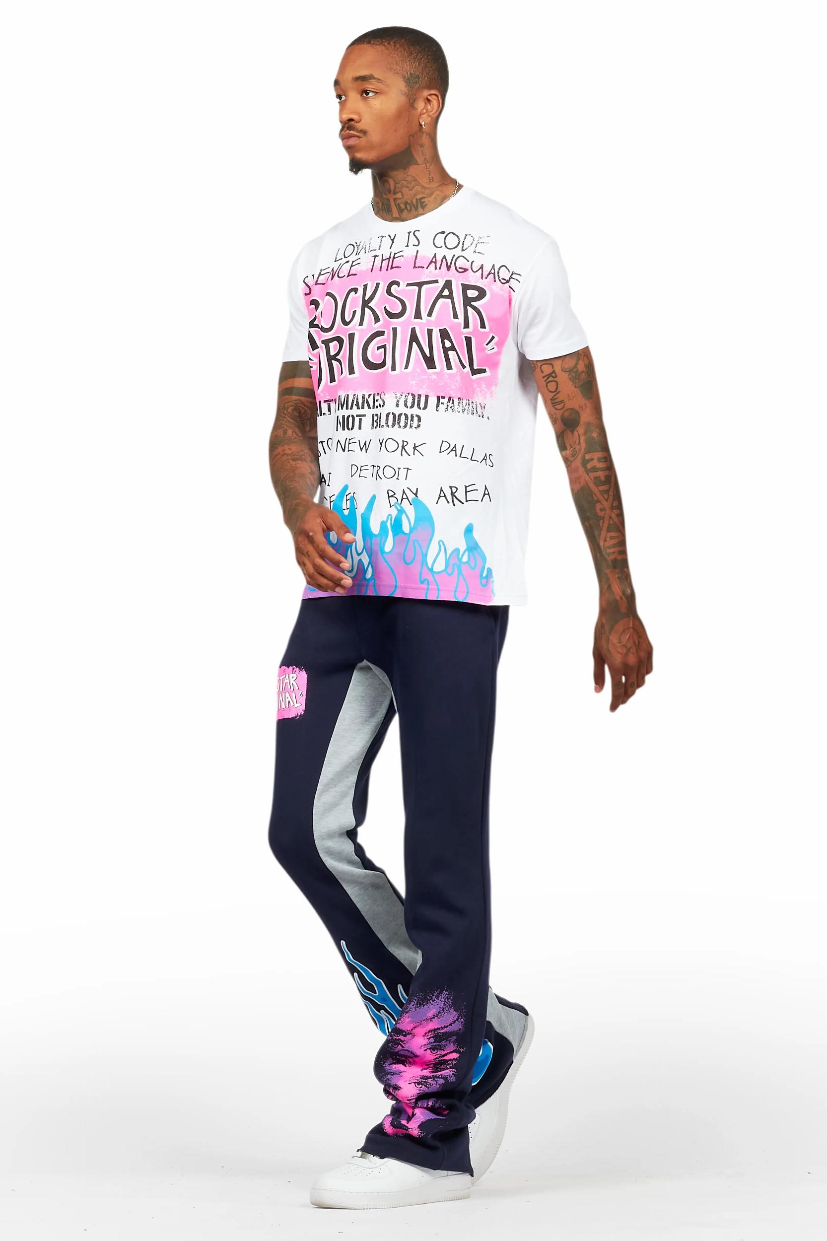 Beno White/Navy T-Shirt/Baggy Stacked Pant Set Male Product Image