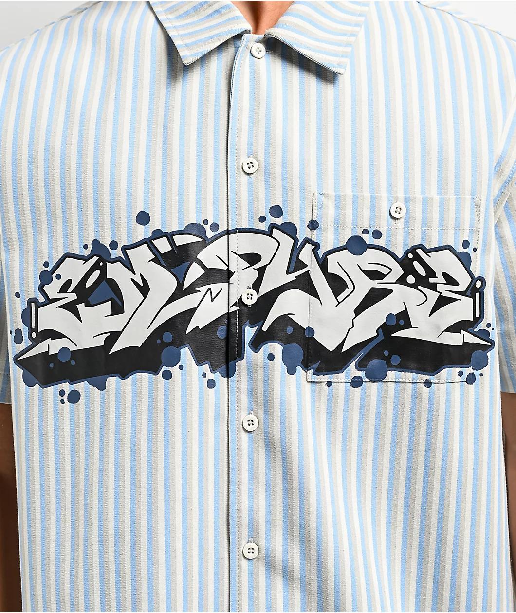 Empyre Motive Striped Blue Short Sleeve Shirt Product Image