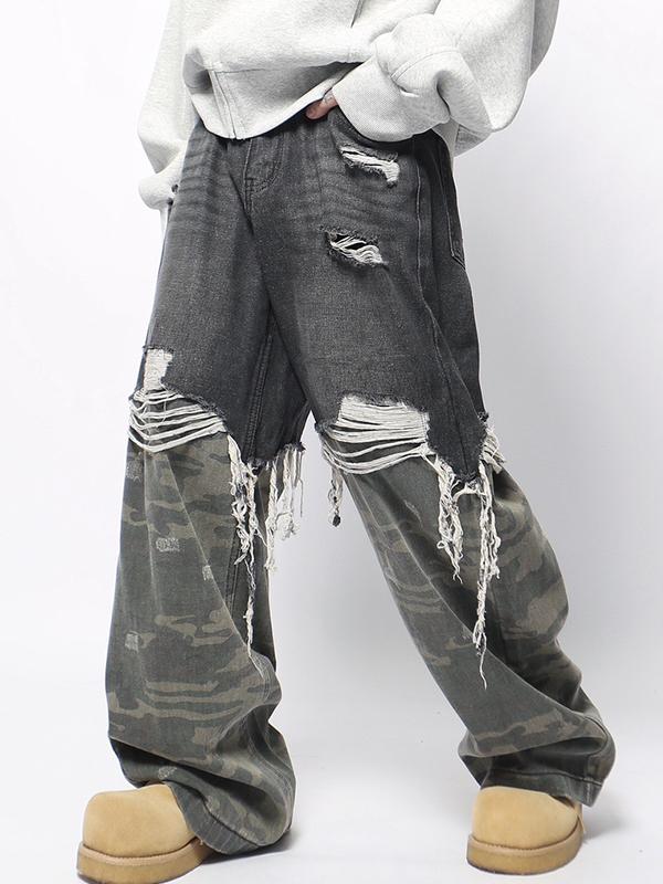 Men's Colour Block Loose Jeans Product Image