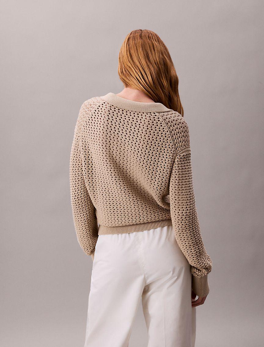 Open Stitch Polo Sweater Product Image