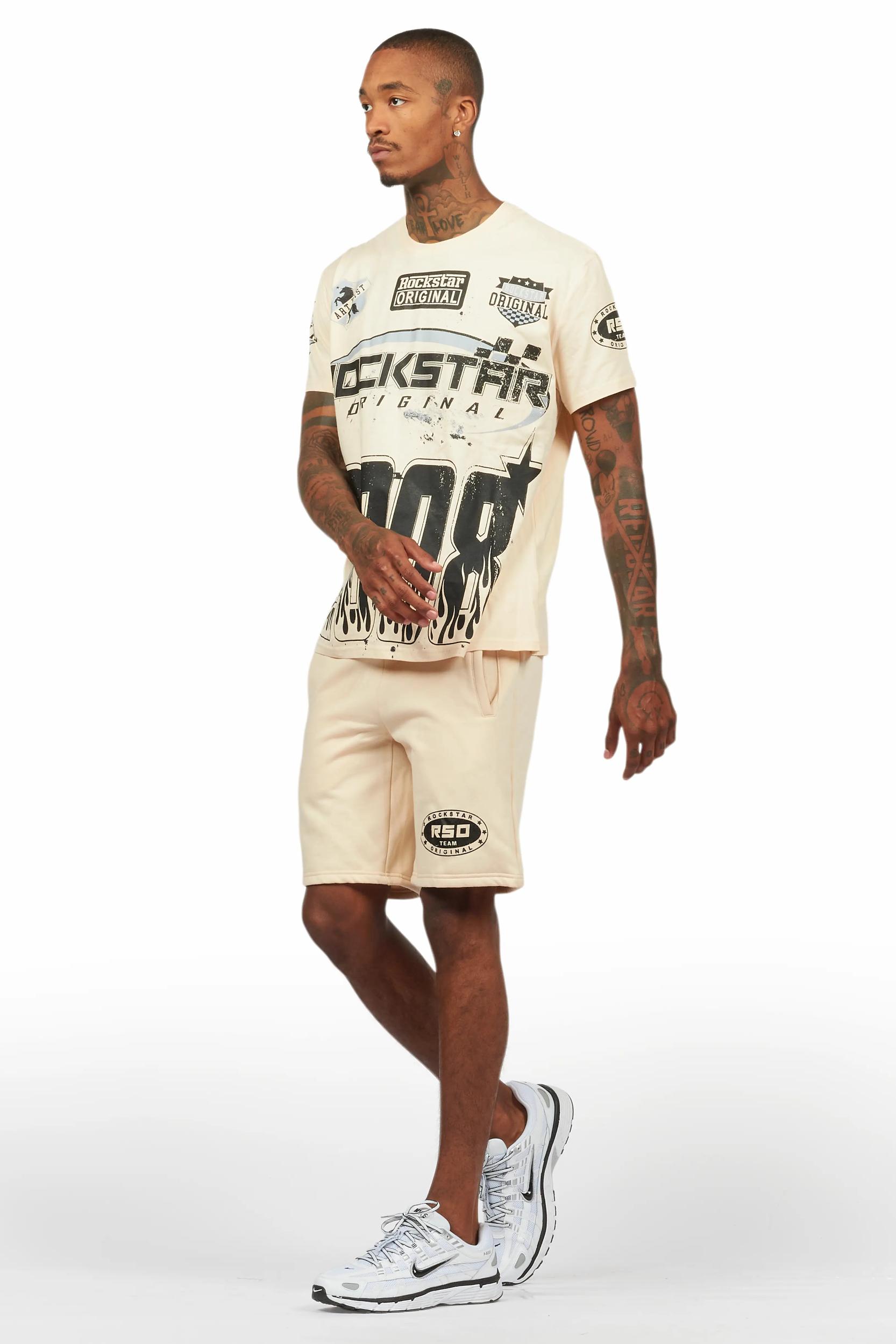 Amos Beige Graphic T-Shirt Short Set Male Product Image