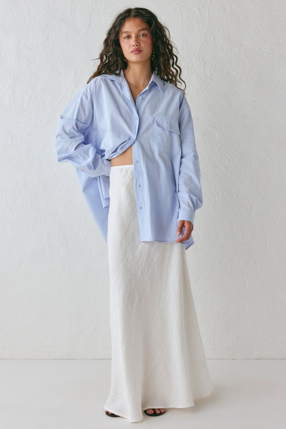 Ena Linen Bias Cut Maxi Skirt White Product Image