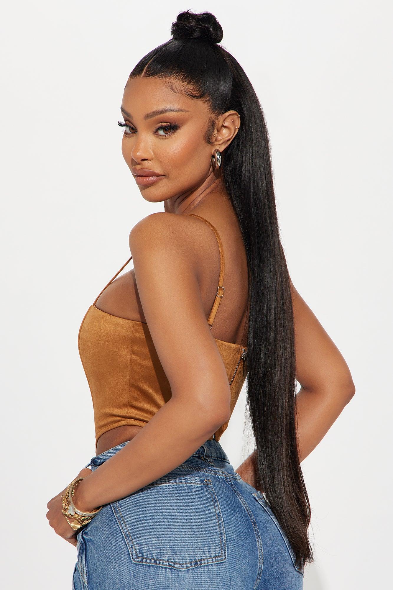 Howdy Faux Suede Corset Top - Camel Product Image