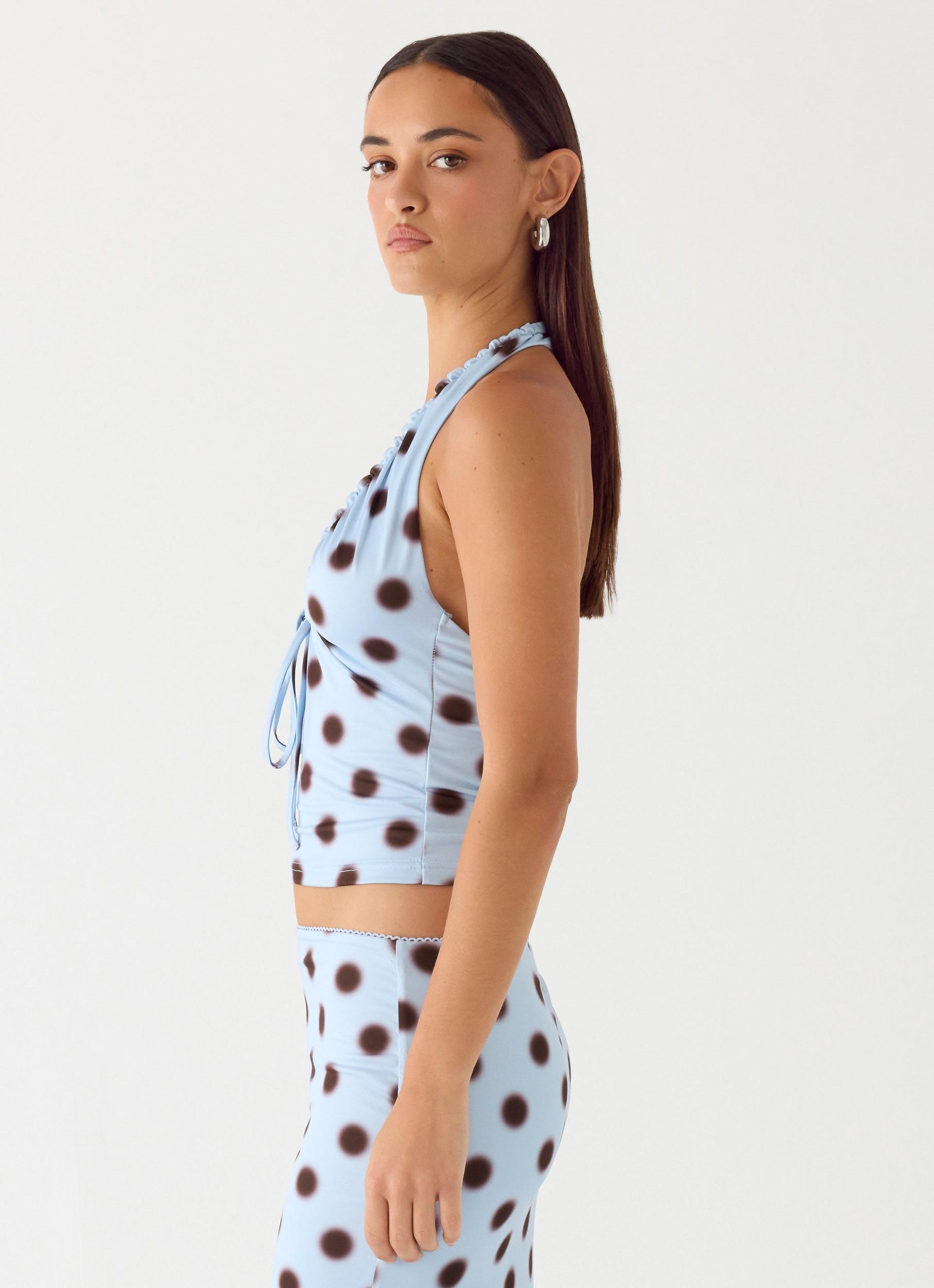 Ask You Twice Top - Blue Mocha Dot Product Image