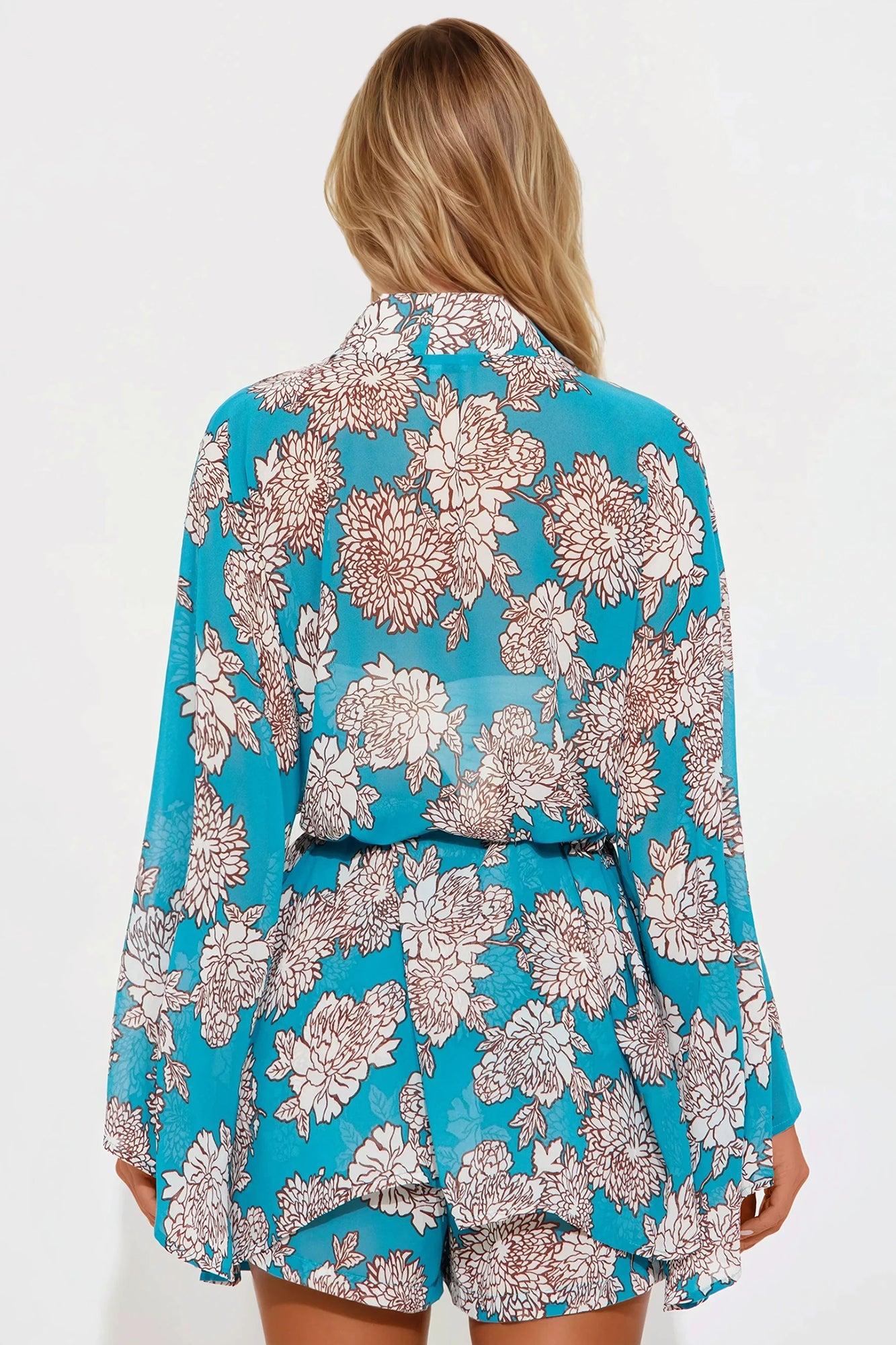 Stay In Cancun Chiffon Short Set - Turquoise/combo Product Image