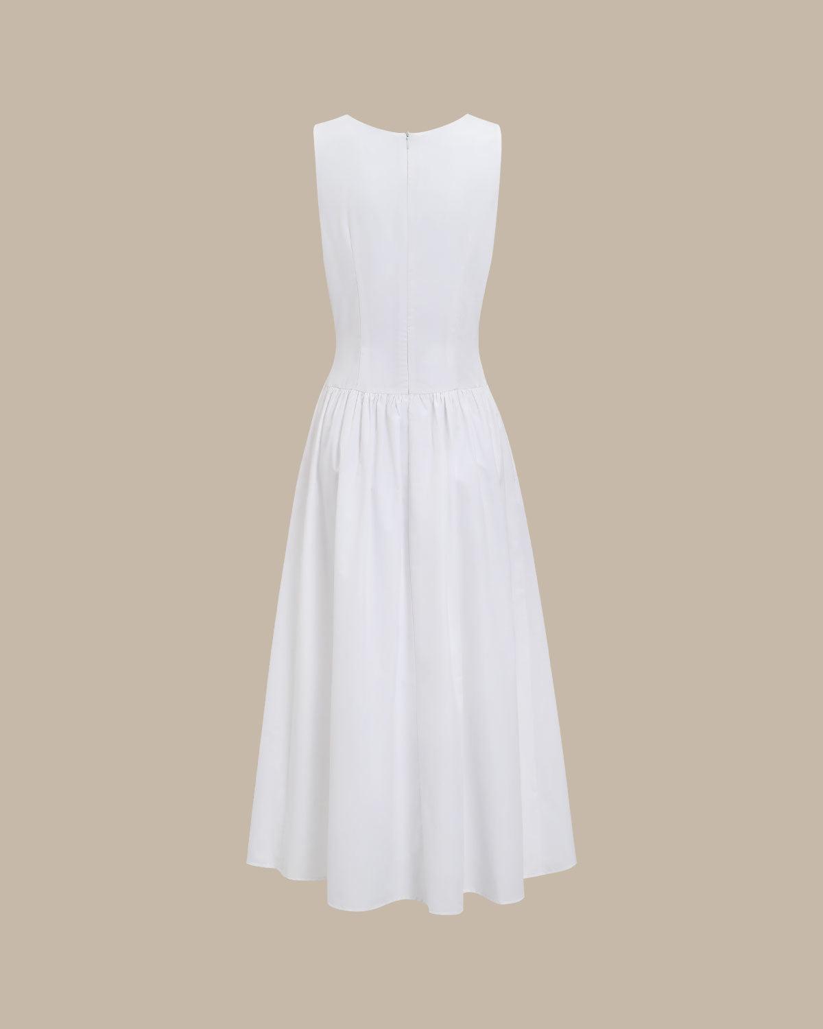 White Round Neck Pocket Maxi Dress Product Image