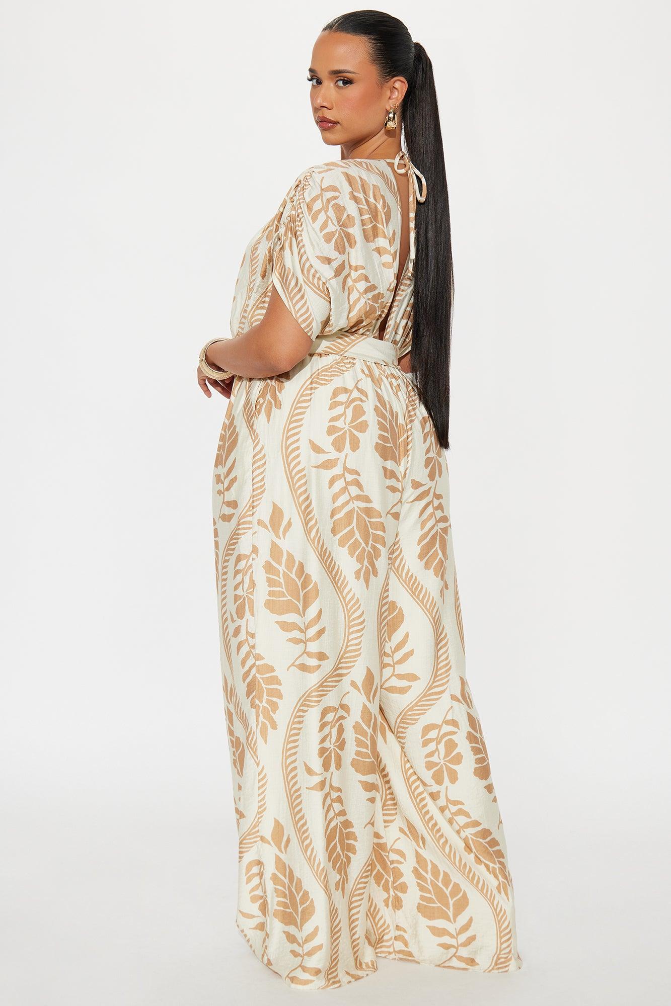 Tori Short Sleeve V-Neck Jumpsuit - Cream/combo Female Product Image