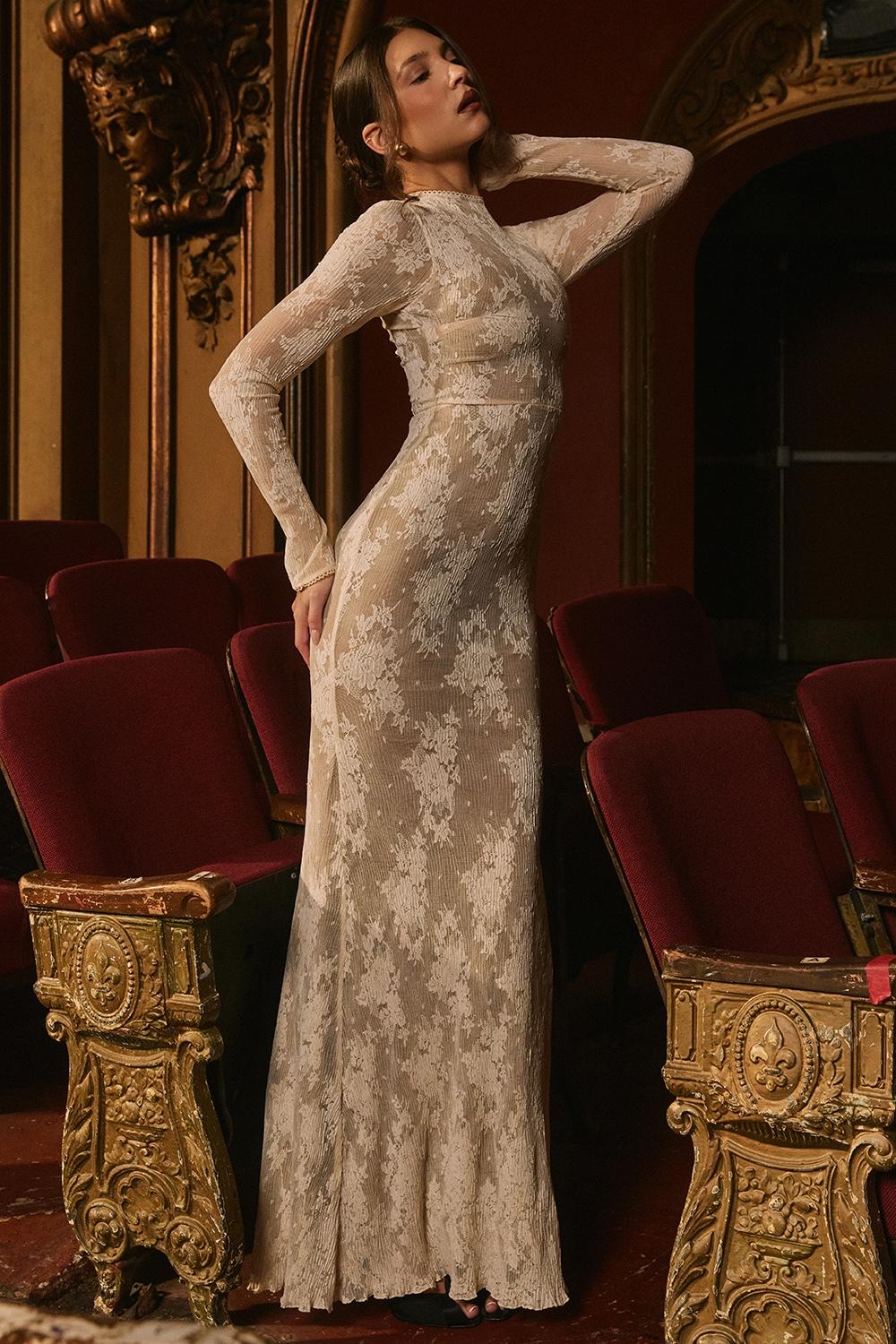 Isoline  peach lace maxi dress Product Image