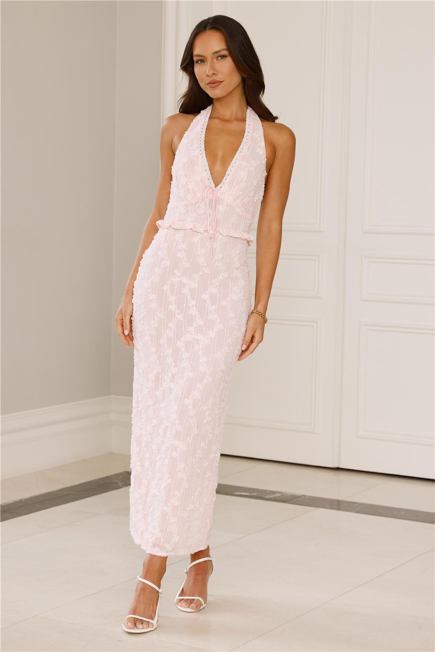 Manhattan Mornings Halter Maxi Dress Pink Product Image
