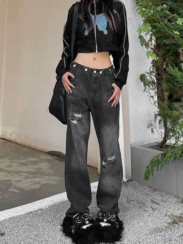 Denim Butterfly Patched Crop Jacket Product Image