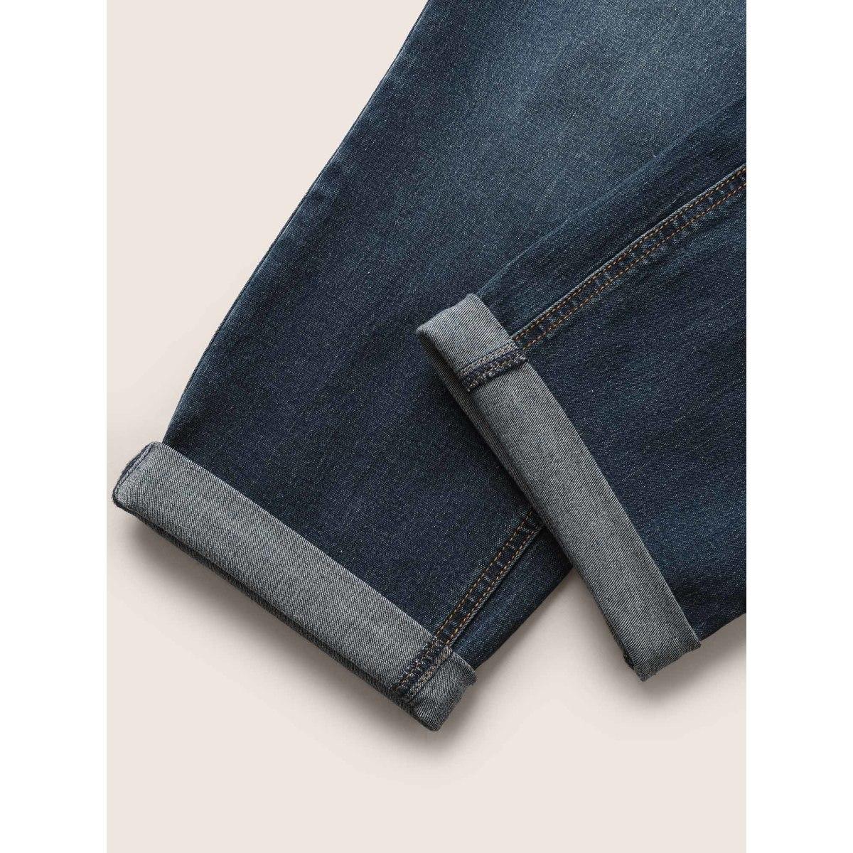 Plus Size Vintage Slanted Pocket Roll Hem Jeans Women DarkBlue Casual High stretch Slanted pocket Jeans BloomChic 22/3X Product Image