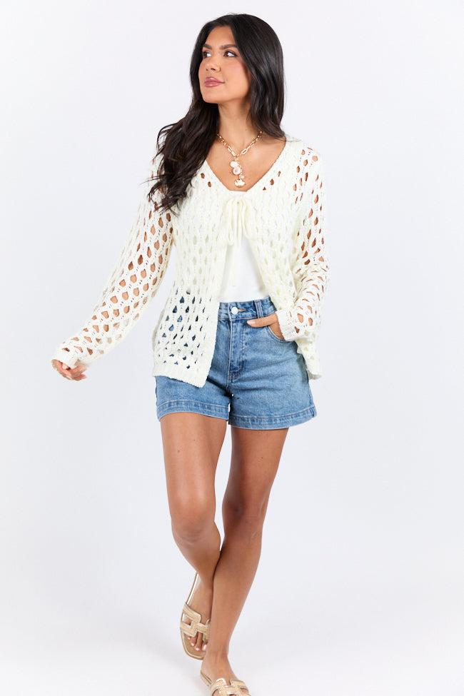 Open Thoughts Ivory Open Knit Tie Front Cardigan Product Image