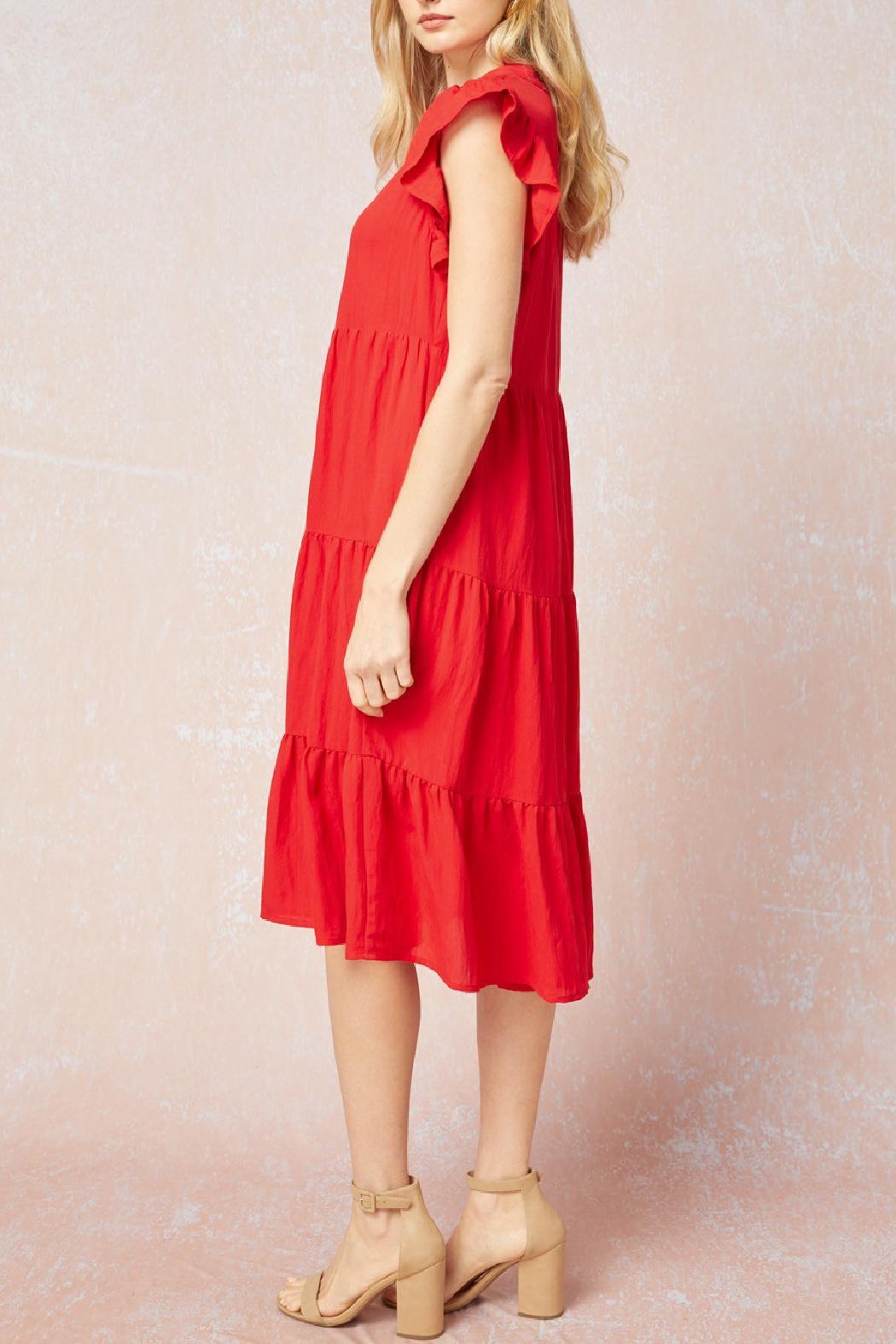 Knee Length Ruffle Sleeve Dress Product Image