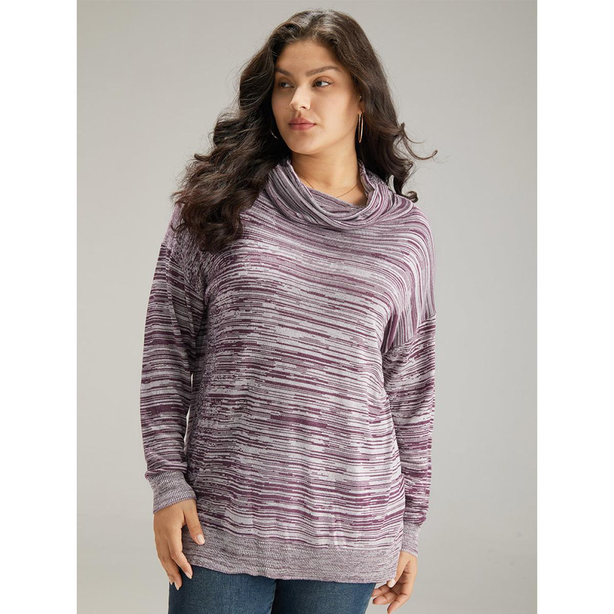 Plus Size Supersoft Essentials Heather Turtleneck Pullover Purple Women Casual Long Sleeve Turtleneck Dailywear Pullovers BloomChic 12/L Product Image