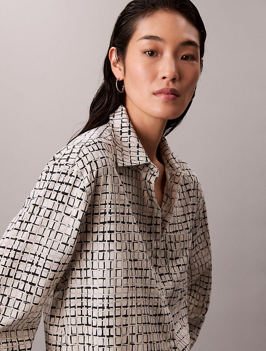 Printed Tencel Blend Roll Tab Shirt Product Image