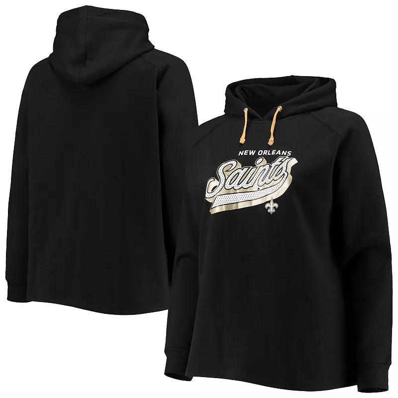 Women's Fanatics Branded Black New Orleans Saints Plus Size First Contact Raglan Pullover Hoodie, Size: 2XL Product Image