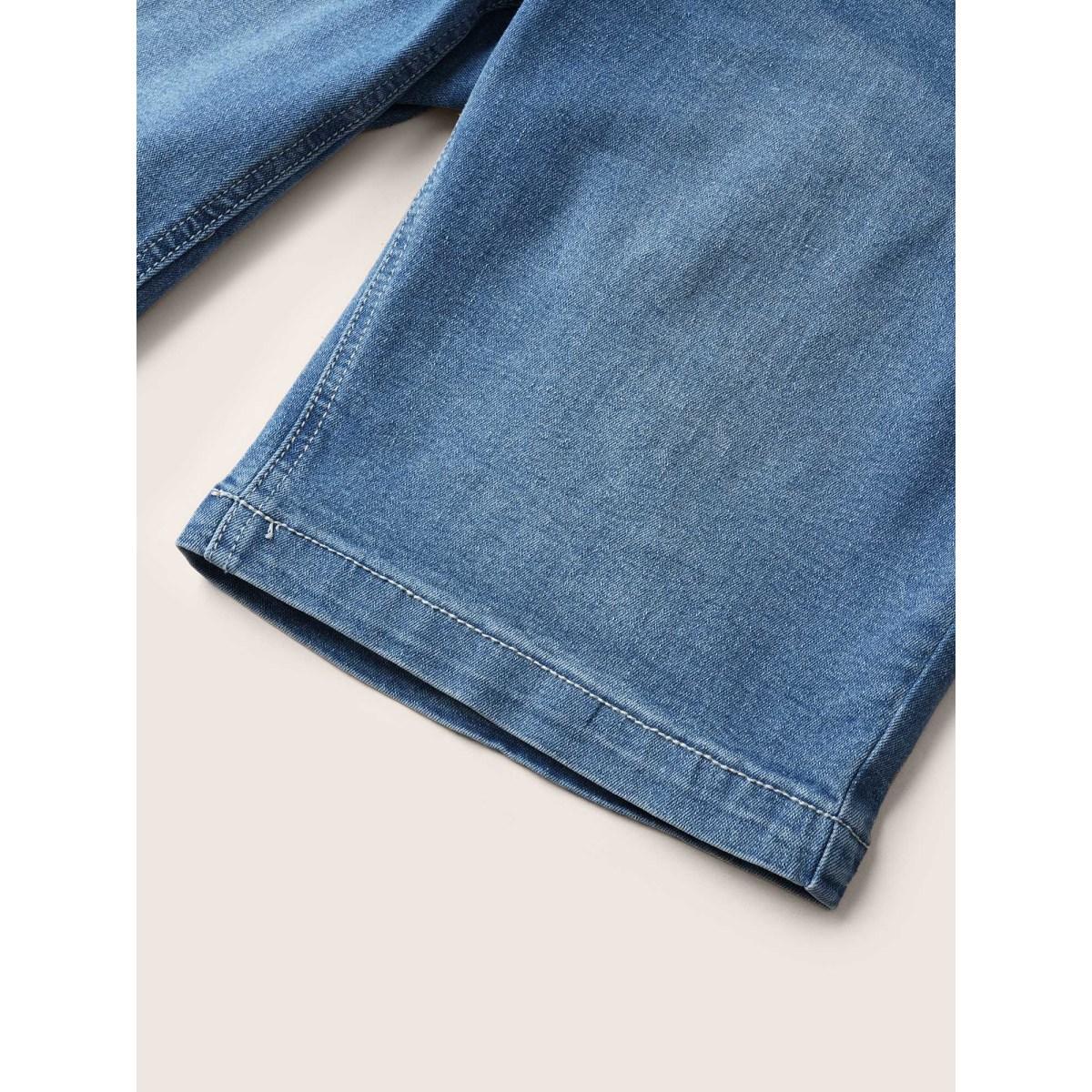 Plus Size Very Stretchy High Rise Dark Wash Denim Shorts Women Blue Casual Plain High stretch Slanted pocket Jeans BloomChic 14/1X Product Image