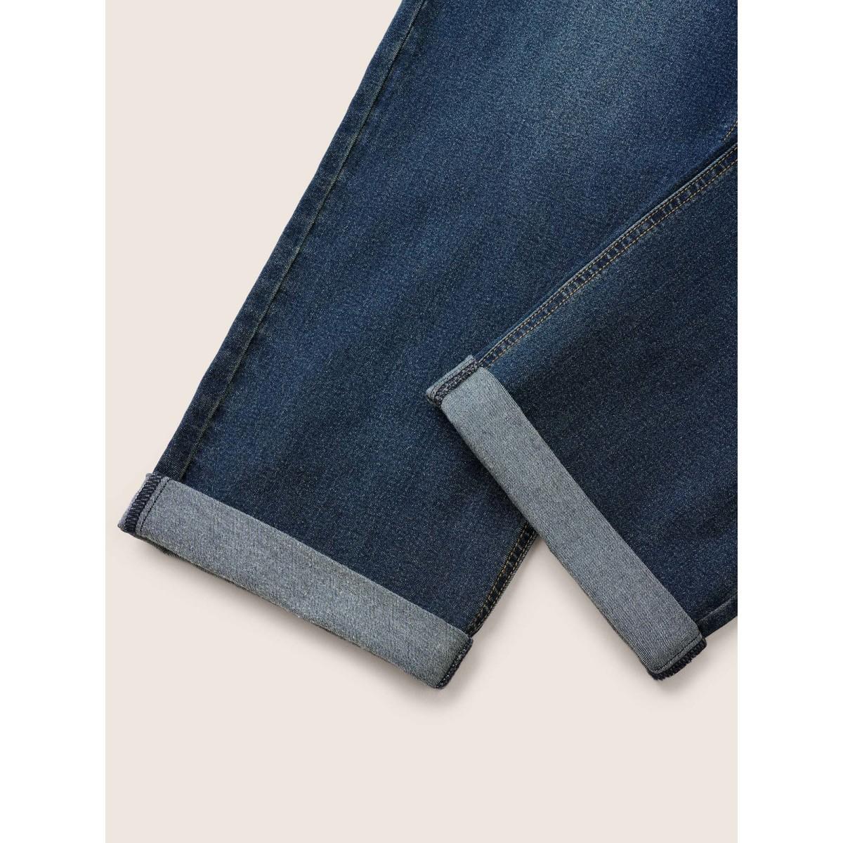 Plus Size Elastic Waist Roll Hem Ankle Jeans Women Aegean Casual Plain Non High stretch Slanted pocket Jeans BloomChic 14/1X Product Image