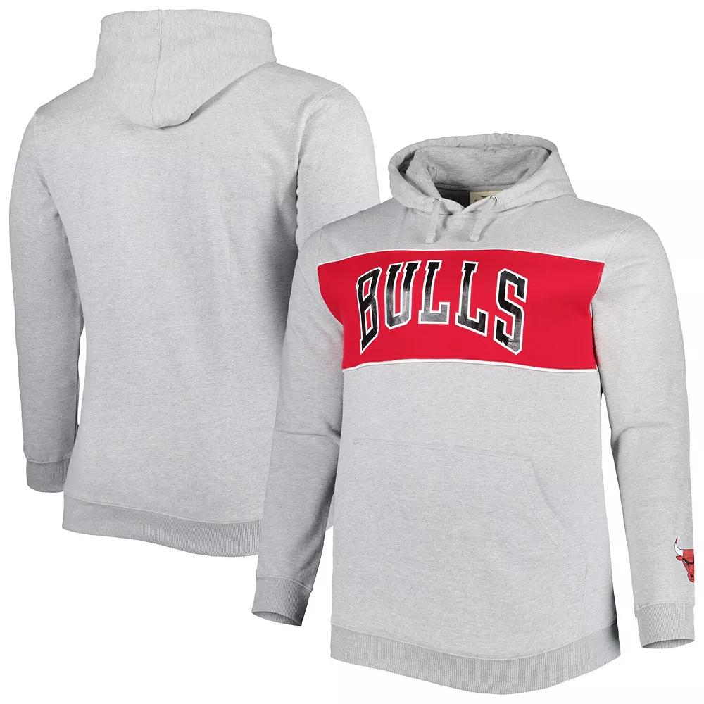 Men's Fanatics Branded Heather Gray Chicago Bulls Big & Tall Wordmark Pullover Hoodie,  Product Image