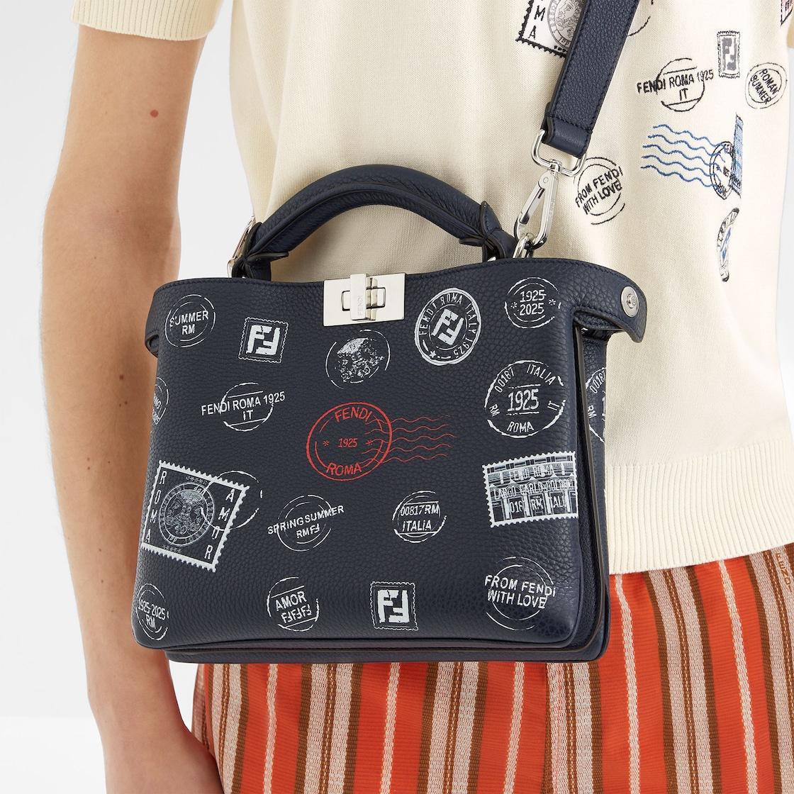 Peekaboo Soft SmallMidnight blue printed leather bag Product Image