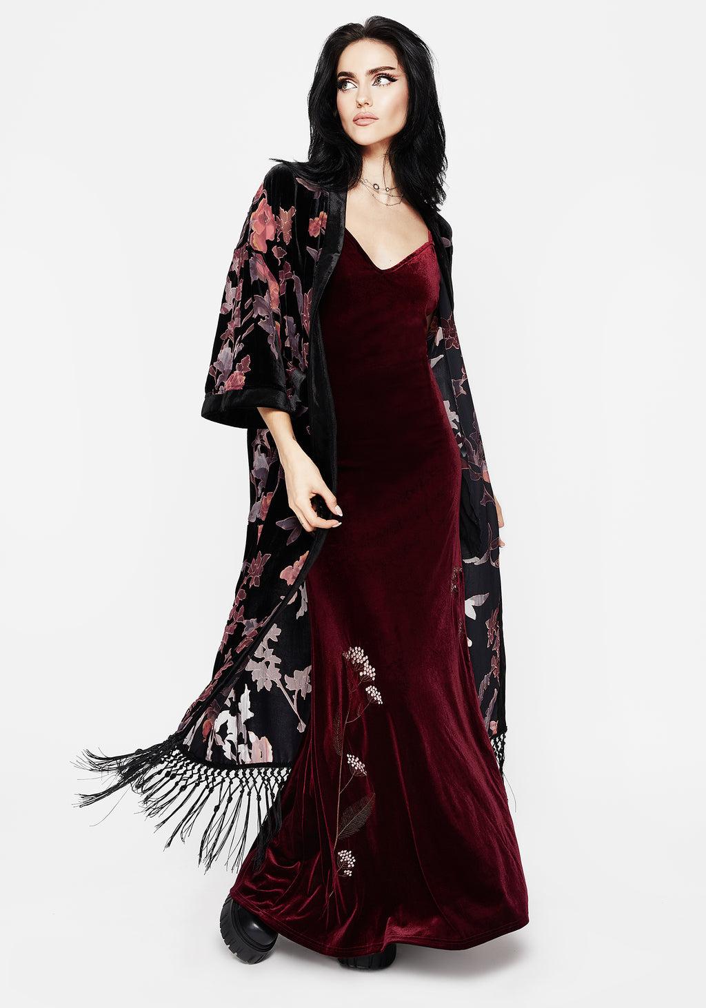 Waterlily Burnout Fringe Trim Longline Kimono Product Image