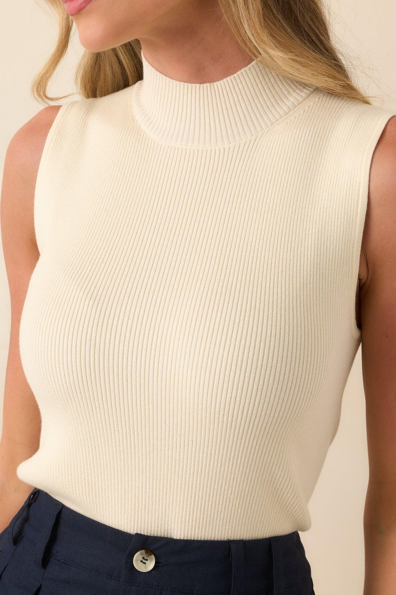 Rewrite Your Story Beige Ribbed Mock Neck Tank Top Product Image