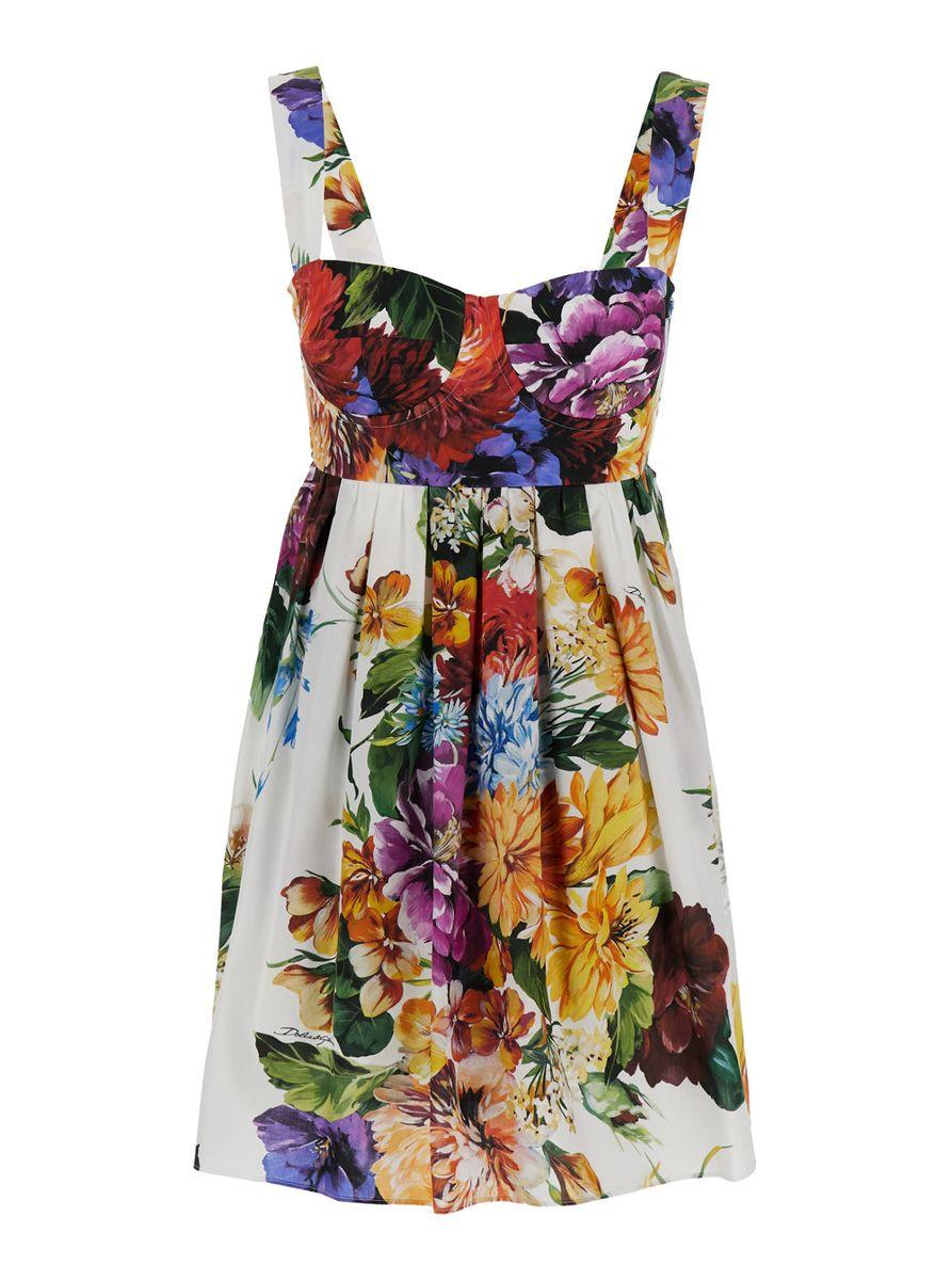 DOLCE & GABBANA Multicolor Sleeveless Dress With Bustier Style Neckline And All-over Floral Print In Cotton Woman Product Image