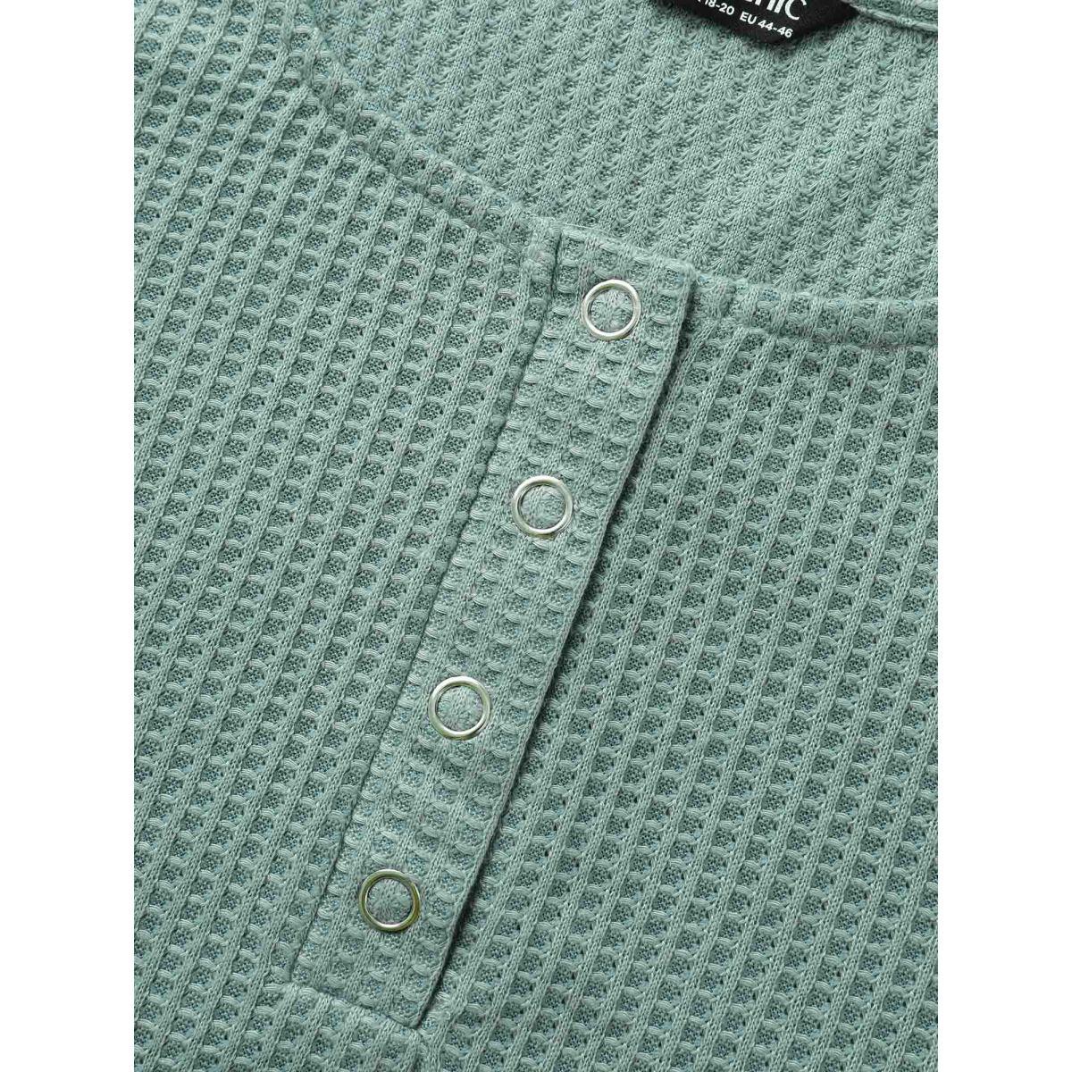 Plus Size Solid Waffle Knit Round Neck T-shirt Teal Women Casual Texture Round Neck Everyday T-shirts BloomChic 26/4X Product Image