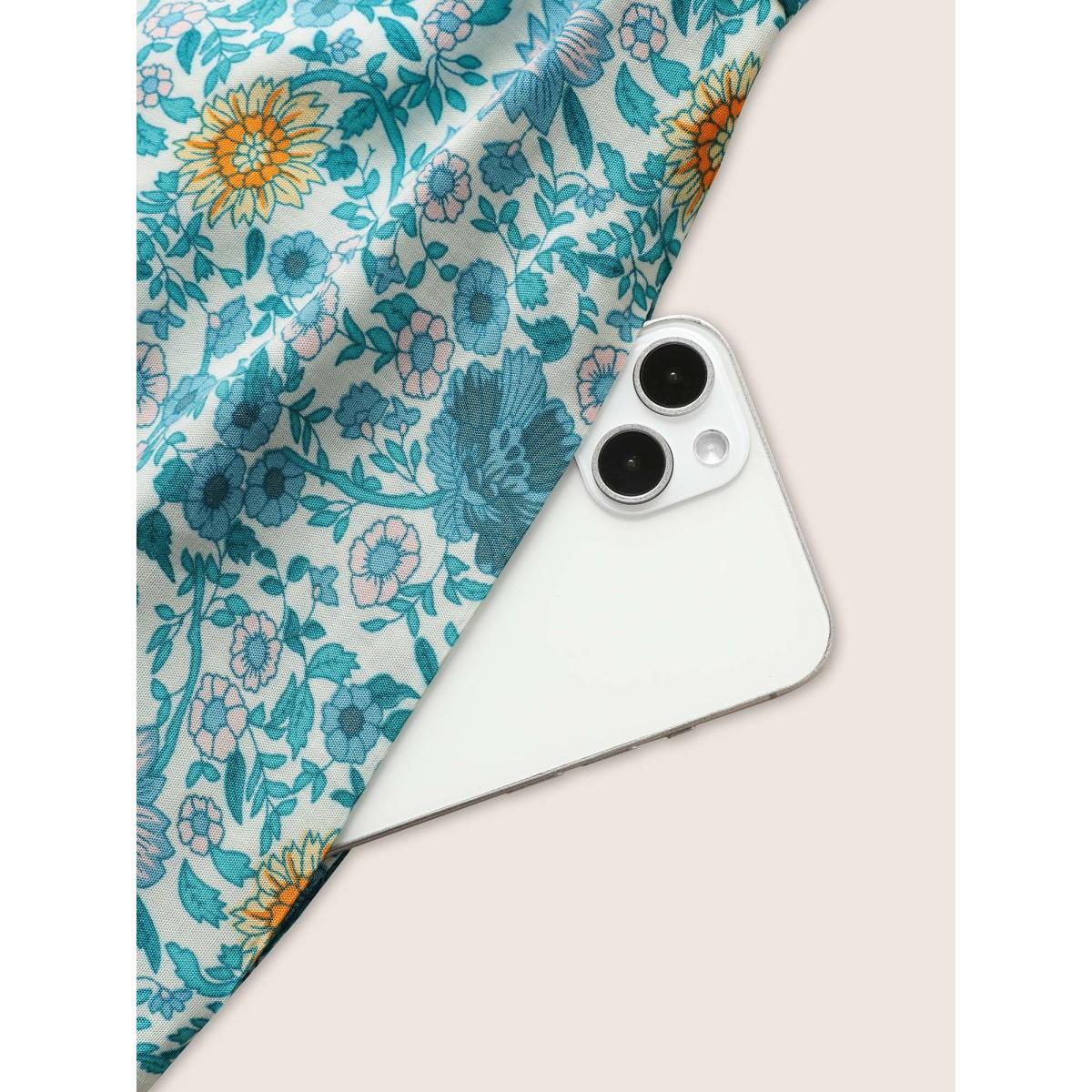 Plus Size Teal Ditsy Floral Button Detail Ties Tassel Trim Jumpsuit Women Resort Sleeveless V-neck Vacation Loose Jumpsuits BloomChic 26/4X Product Image