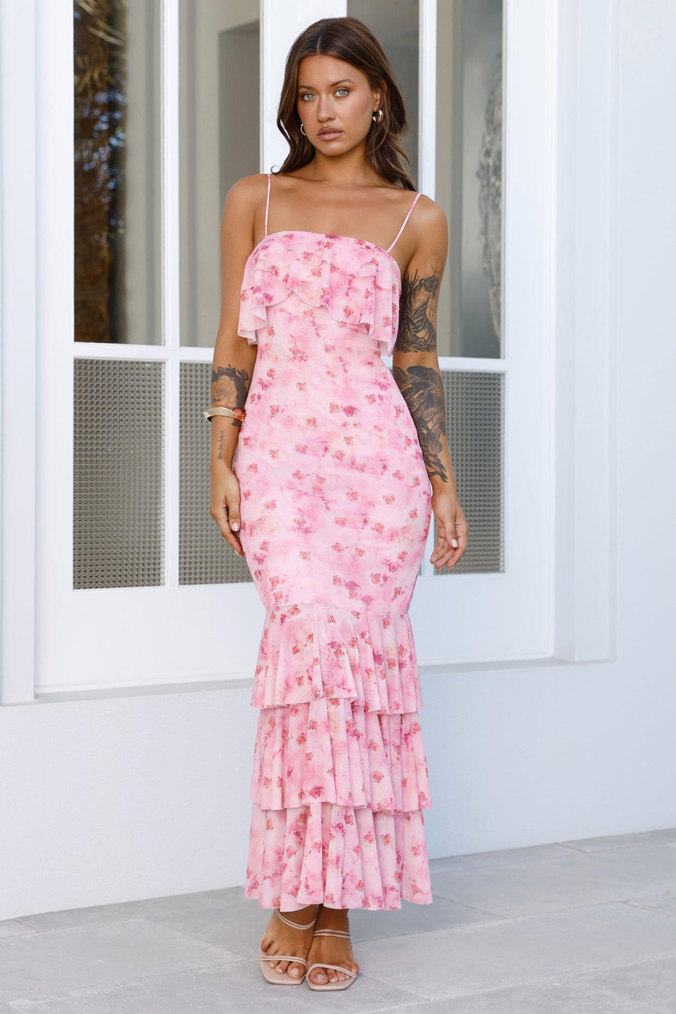 Flora Fable Mesh Maxi Dress Pink Product Image