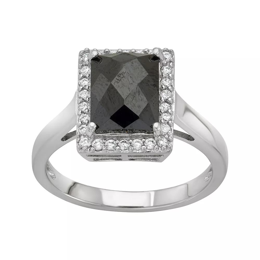 Sterling Silver Black Spinel & Lab-Created White Sapphire Halo Ring, Women's, Size: 8 Product Image