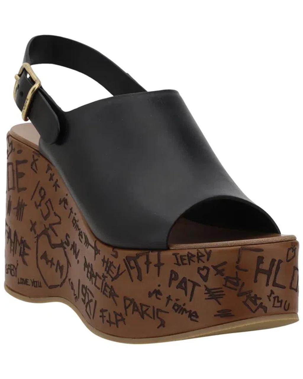 CHLOÉ Maxime Leather Slingback Platform Wedge Sandals In Black Product Image
