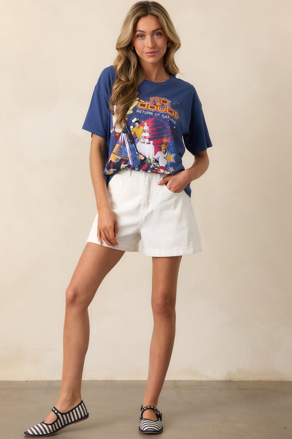 Doing It My Way Ivory Cotton High Waisted Denim Shorts Product Image