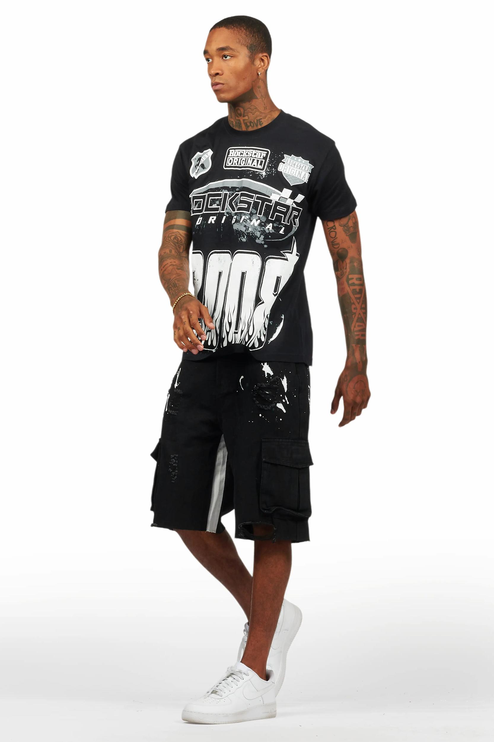 Amos Black T-Shirt/Denim Short Set Male Product Image